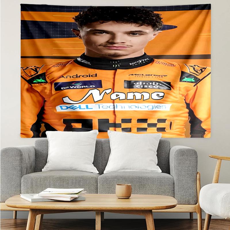 Custom Name Lando Norris Print Tapestry, Backdrop, Easy Setup, Ideal for Bedroom, Office & Living Room, with Aesthetic Wall Hanging Decor.