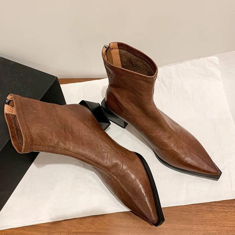 Женские остроносые ботинки челси на среднем каблуке, оксфордские туфли на толстой подошве, модный тренд 2024 года, зимние туфли-лодочки в стиле ретро, новинка, женские туфли ChaussureS