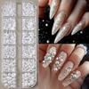 12-Grid Mixed Pearl & Rhinestone Nail Art Set (1.5-5mm) - 3D Japanese Semicircular Decorations