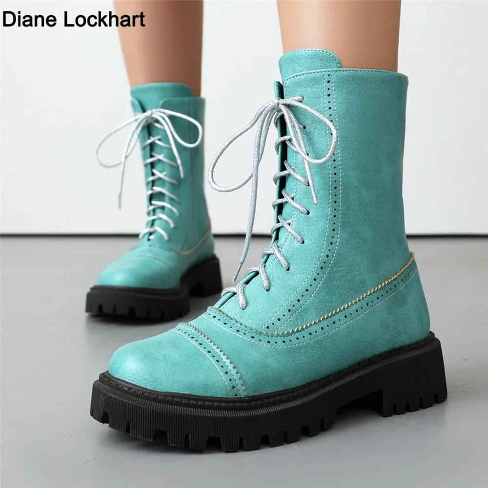 Мода 2025 Осень Зима Новые Ботинки Женские Женские На Высоком Каблуке На Шнуровке Ботильоны на Платформе Искусственная Кожа Женская Обувь Zapatos Mujer