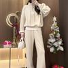 Autumn/Winter Women's Sweater Suit: European Style Velvety Two-Piece with Wide-Leg Pants