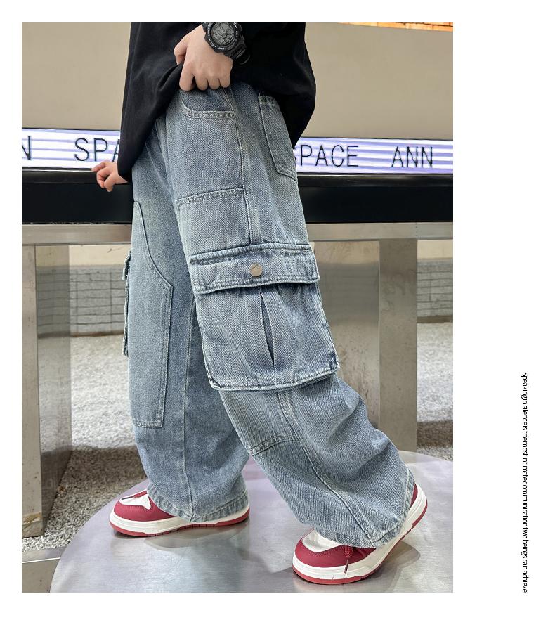 Male child labor clothing jeans spring and autumn 2026 new style children's spring straight leg pants wide leg big boy spring clothing