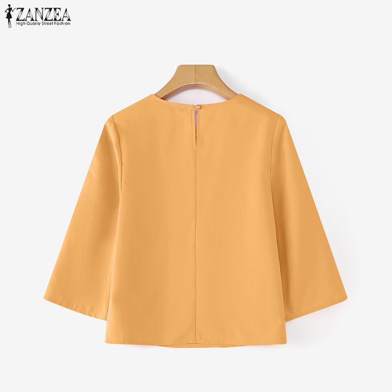 ZANZEA Женская повседневная летняя блузка с круглым вырезом и рукавом 3/4 свободного кроя