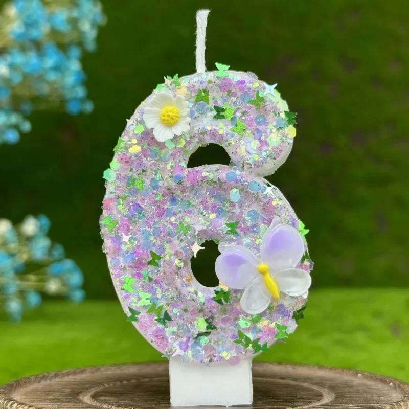 2026 New 0-9 Digits DIY Birthday Candles Butterfly Flowers Children's Birthday Girls Number Cake Decorations Candle Room Decor