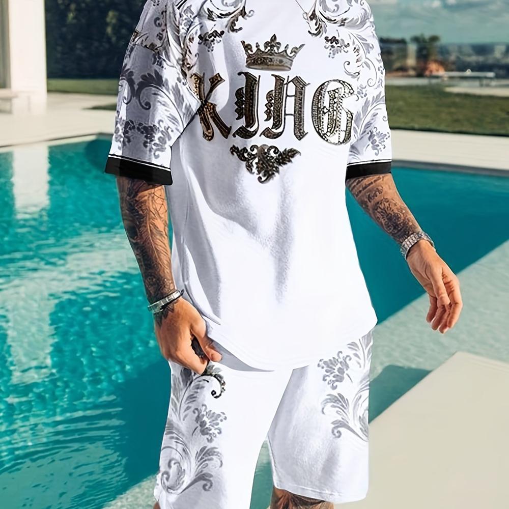 Men's Summer Leisure Sports Running Set Oversized Men's Refreshing Top Y2K Style Printed 3D Poker Pattern Fashion Set