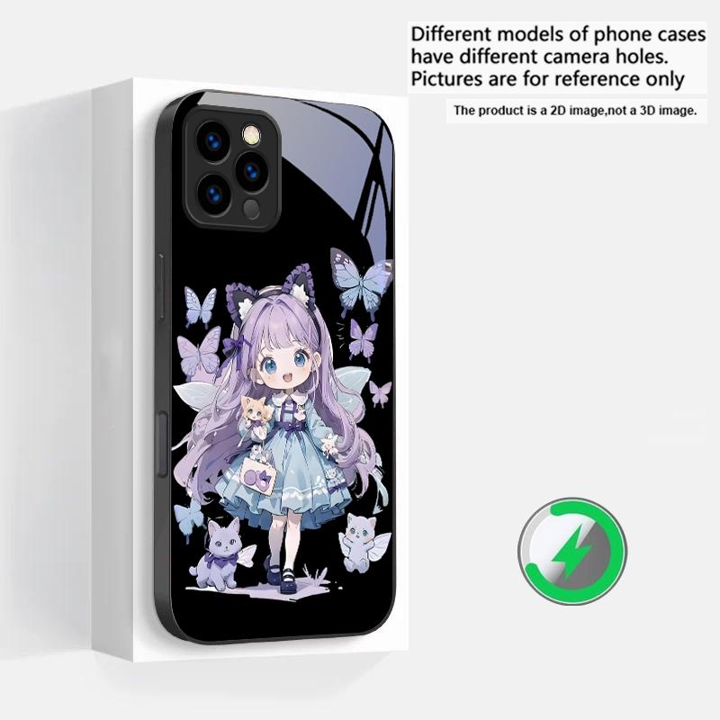 Q-версия Синяя Бабочка Подходит для iPhone 16E 17 Pro Max 15 Pro 14 13 Plus 12 mini 11 16 Air 17Pro Магнитный Стеклянный Чехол для Телефона