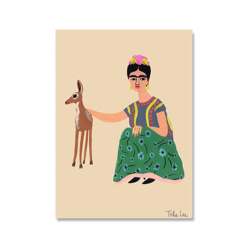 Abstract Tattooed Woman Wall Art Canvas Painting Prints Girl with Animal Flower Pictures Living Room Bedroom Wall Posters Decor