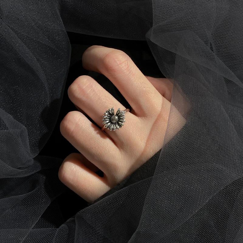 Ретро Кольцо Маленькая Ромашка для Женщин Подсолнух Регулируемое Открытое Кольцо Панк Готические Аксессуары Ручной Работы Дизайнерский Циркон Креативный Подарок