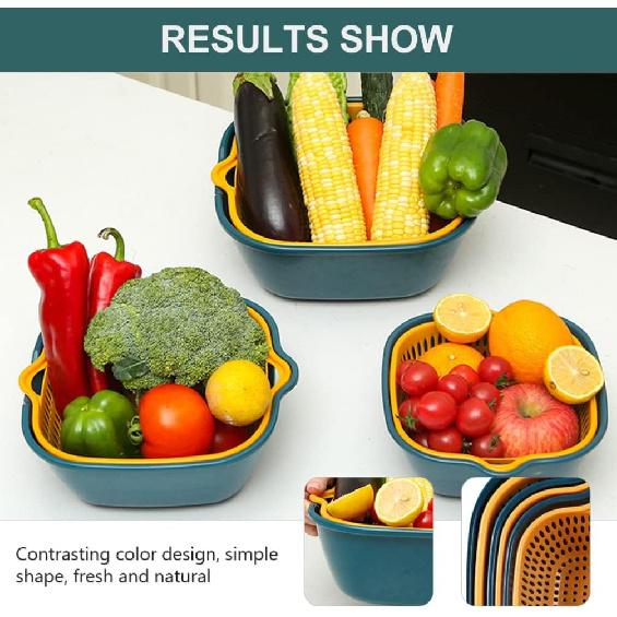 LIFKOME 6 Pieces Drain Colander Set Detachable Multi-layer Plastic Kitchen Food Strainer Fruits Vegetable Washing Baskets Drain Bowls for Cleaning