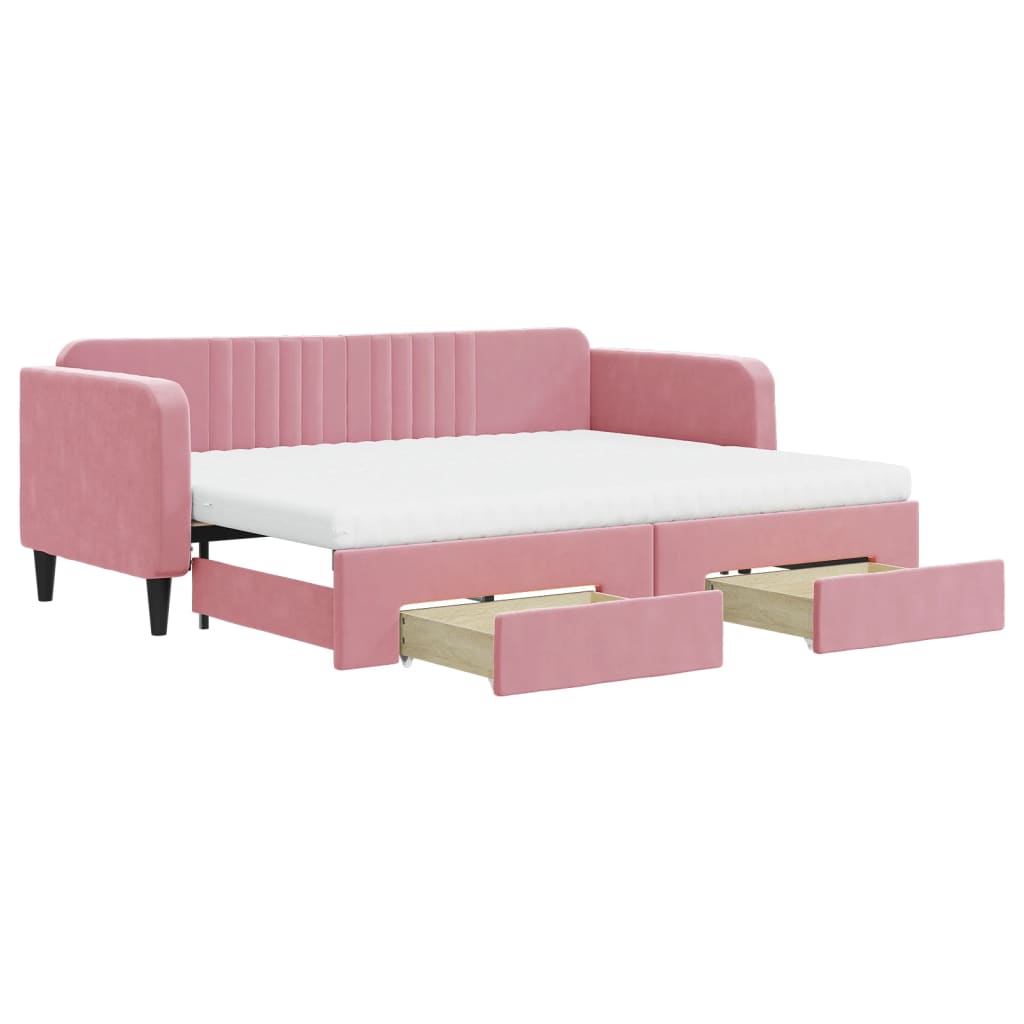 Pull Out Daybed with Drawers Pink 80x200 cm Velvet
