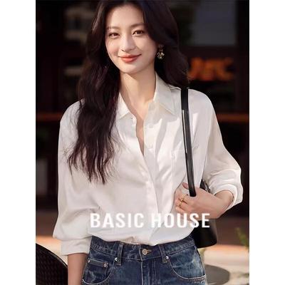 Базовая свободная белая рубашка с лацканами для женщин Basic House