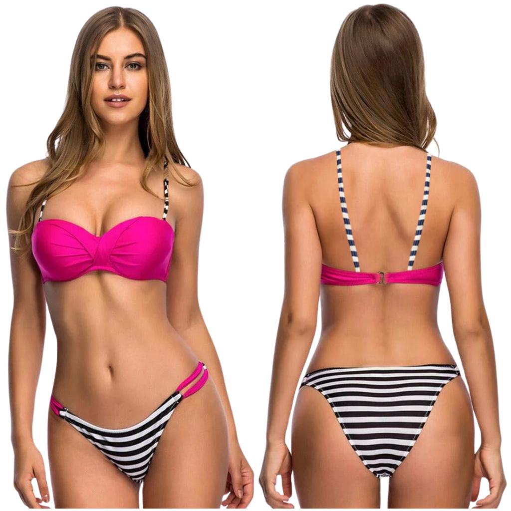 Women's two-piece padded swimsuit, pink top and bottom set, XL Women's two-piece padded swimsuit, pink top and bottom set, M