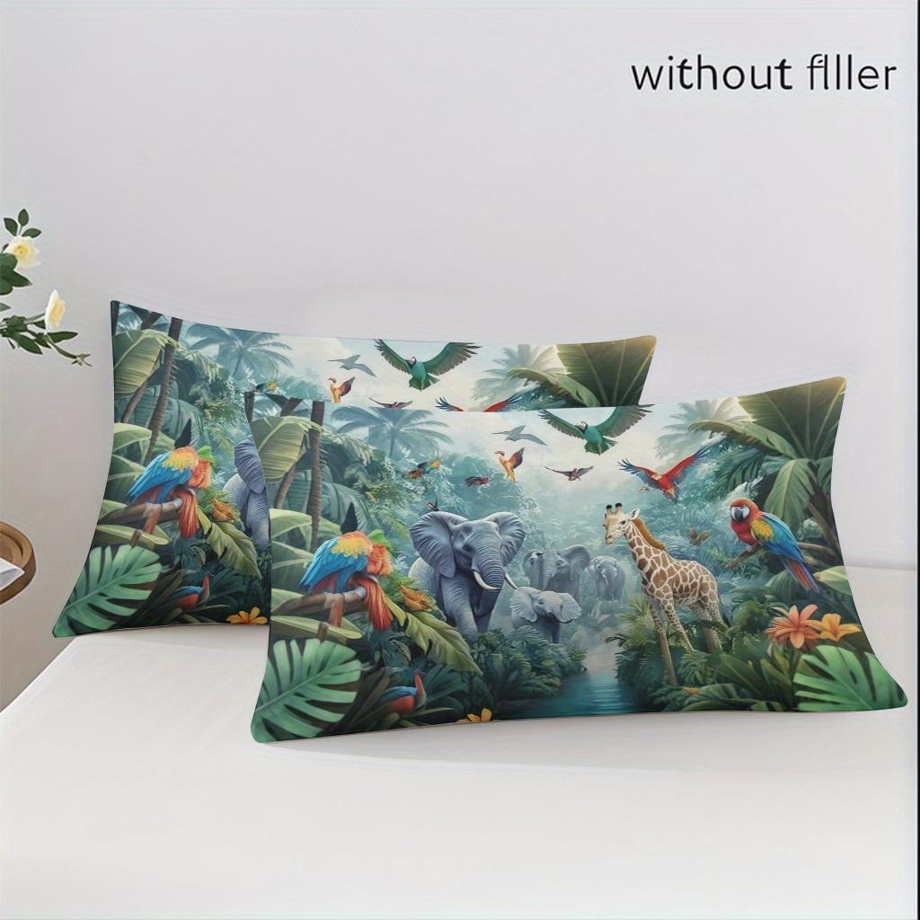 Постельный комплект с пуховым пододеяльником с рисунком «Джунгли ЖивотныеПопугайСлонЖираф» - Модный Классический Популярный Постельный комплект с цифровой печатью