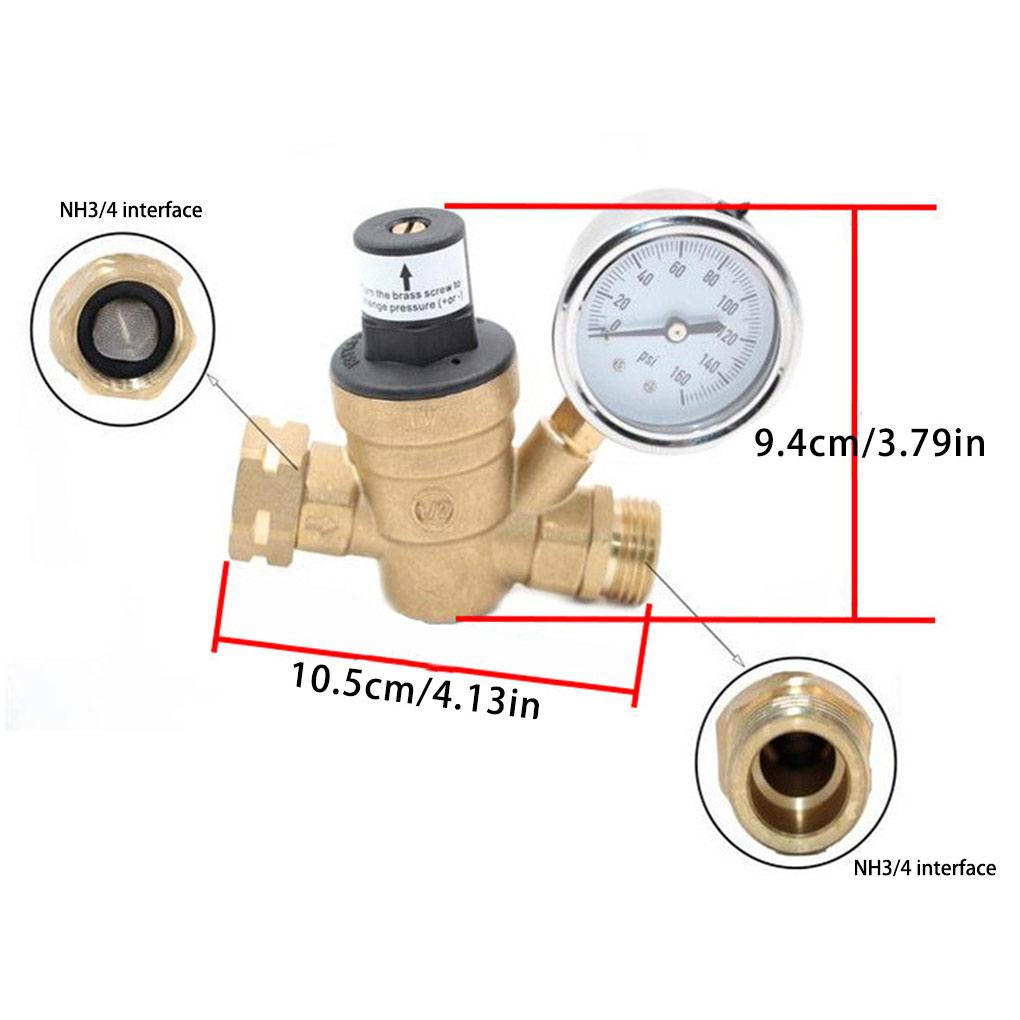 RVs Water Pressure Regulator 0-100 PSI 3/4 Inch Vehicle Inlet Screen Filter Adjustable Reducer Valve Plumbing Accessory