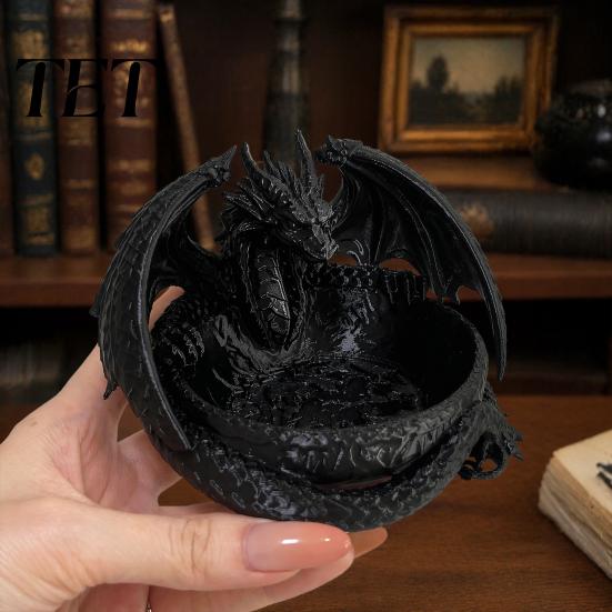 Tabletop Trinket Tray 3D Printed Dragon Jewelry Tray, Fantasy Catchall, Gothic Key Handmade Resin Alternative Holder, Medieval Desktop Storage