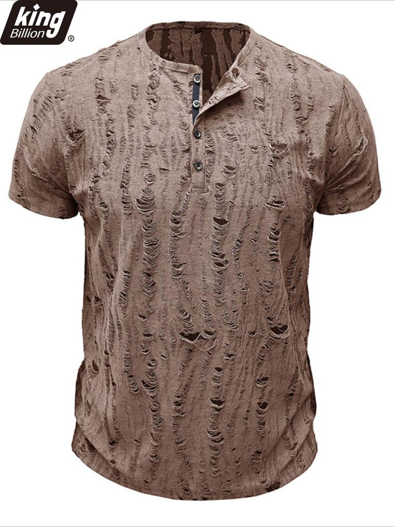 Мужская футболка с коротким рукавом, рваная, ретро, мужская мода, рубашка-henley, мужские повседневные модные топы, приталенный крой