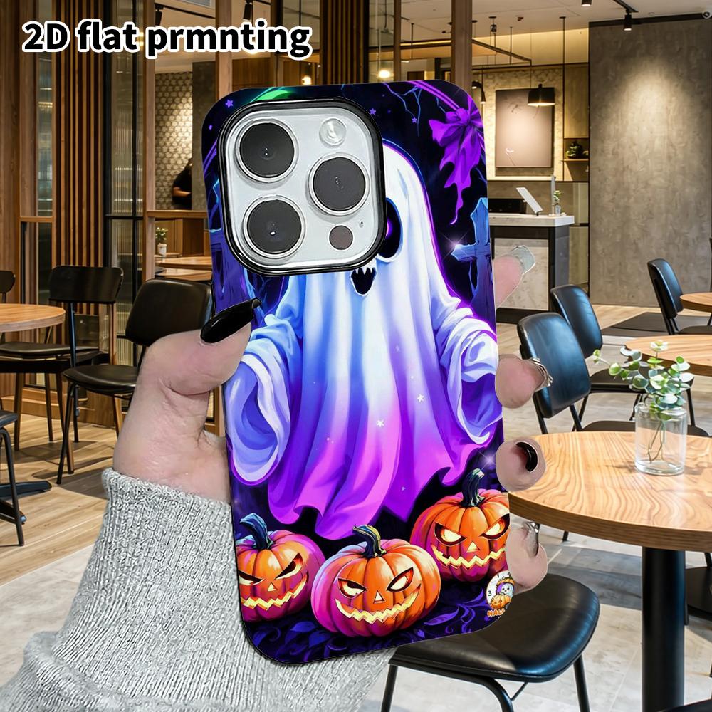 Phone Case: 2D flat design suitable for iPhone 18, 17, 16, 15, 14, 13 Pro film protective case, couple style, ghost pumpkin, Christmas and Halloween g