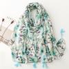 Four Seasons Available Women's Cotton and Hemp Texture Scarf Bamboo Knot Yarn Fresh Flower Baotou Scarf Air Conditioning Shawl Tassel