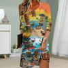Women Casual Dress Autumn Seaside Print Dresses For Women O-neck Short Sleeve Dress Plus Size