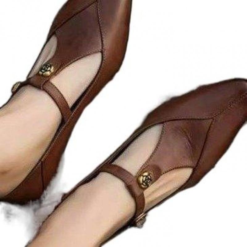 Новые винтажные женские кожаные туфли-лодочки Мэри Джейн - Остроносые, с золотой цветочной пряжкой на Т-образном ремешке, на низком каблуке, офисная и повседневная обувь