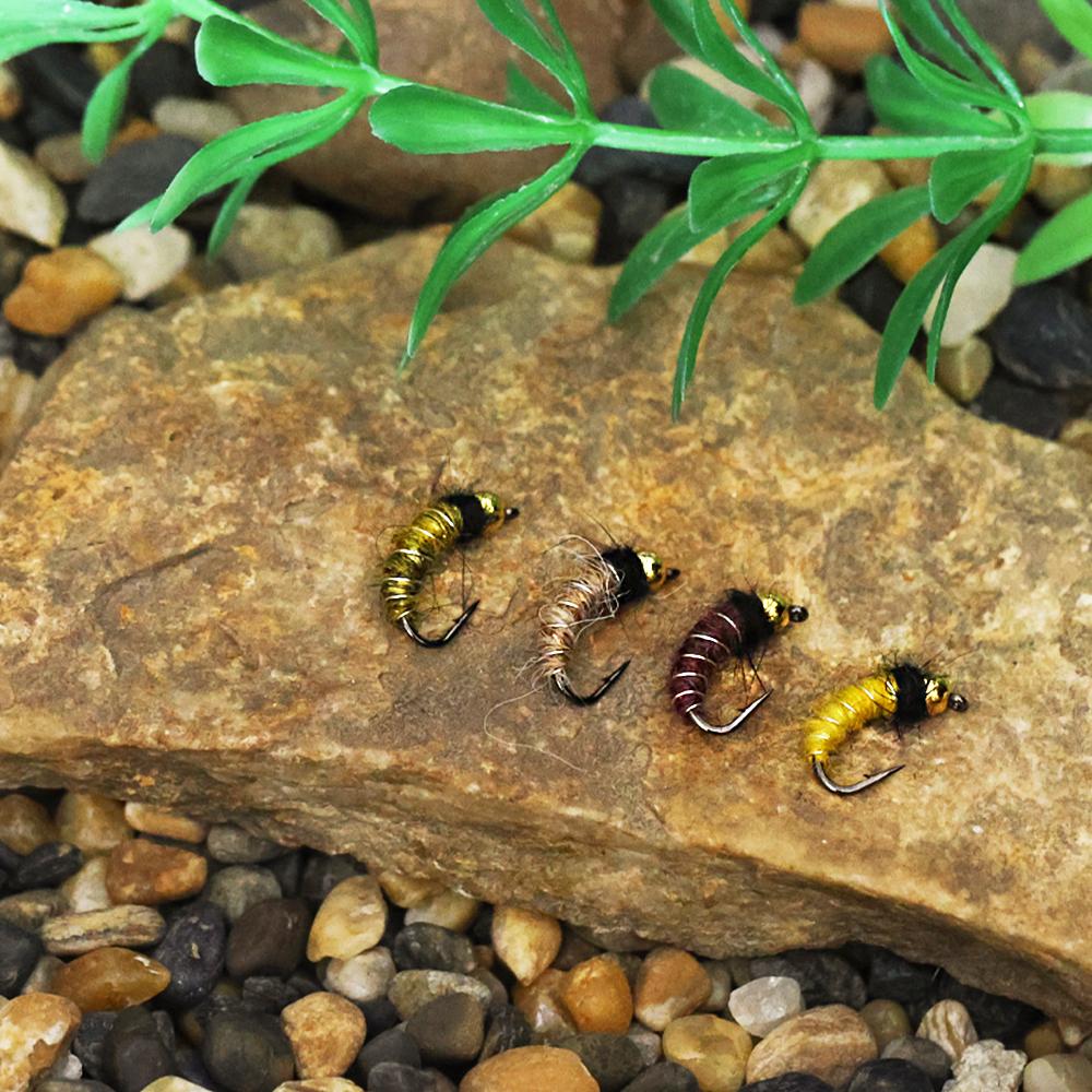 6/8 шт. 2 размеров Нимфа личинки ручейника с головкой из бусинки Реалистичный жук-бокоплав Червь для ловли форели и хариуса (Крючок с бородкой, Быстро тонущий)