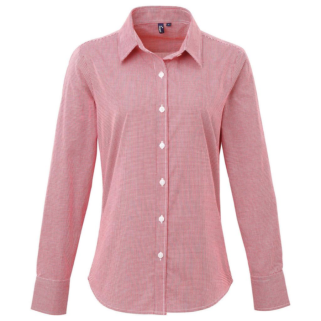 Premier Womens/Ladies Gingham Long-Sleeved Shirt