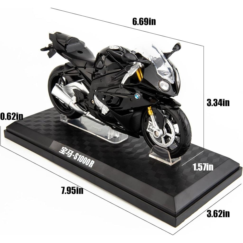 1/12 BMW S1000 Motorcycle Toy,Collector Motorcycle Modle with Display Stand and Helmet Keychain,Toy Motorcycles for 3-9 Year Old Boys Black
