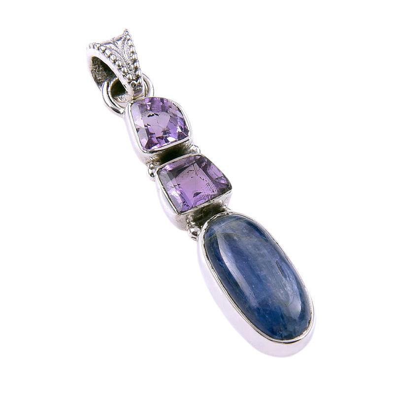 Натуральный кианит, розовый аметист, кулон из стерлингового серебра 925 пробы, 1,75 дюйма v5p59