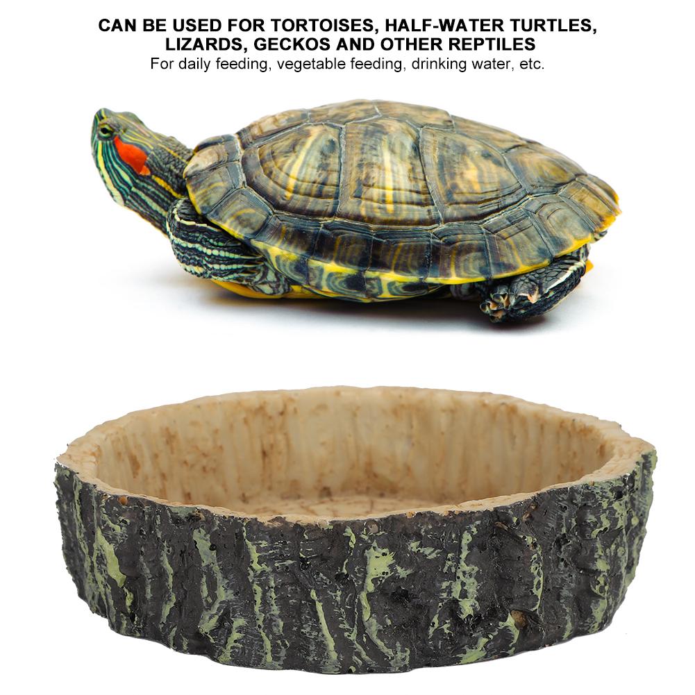 Reptile Water Dish Food Bowl Synthetic Resin Round Pet Eating Pot for Tortoise Terrapin