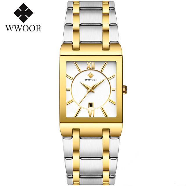 Wwoor Hold Love Square Men'S Steel Strap Watch Quartz Watch Waterproof Business Men