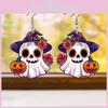 Женские акриловые серьги с тематическим рисунком Хэллоуина, привидением, тыквой и цветами, для праздничных торжеств