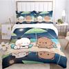 Bear and Bunny on Crescent Moon Print Bedding Set, Night Sky Starry Bed Linen(1 * duvet cover + 2 * pillowcase, without core)