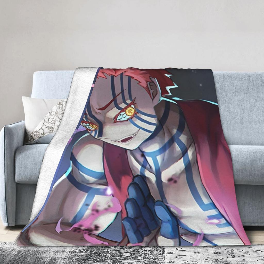 Akaza Blankets Velvet Anime Kimetsu no Yaiba Soft Throw Blanket for Car Sofa Couch Bedroom Quilt