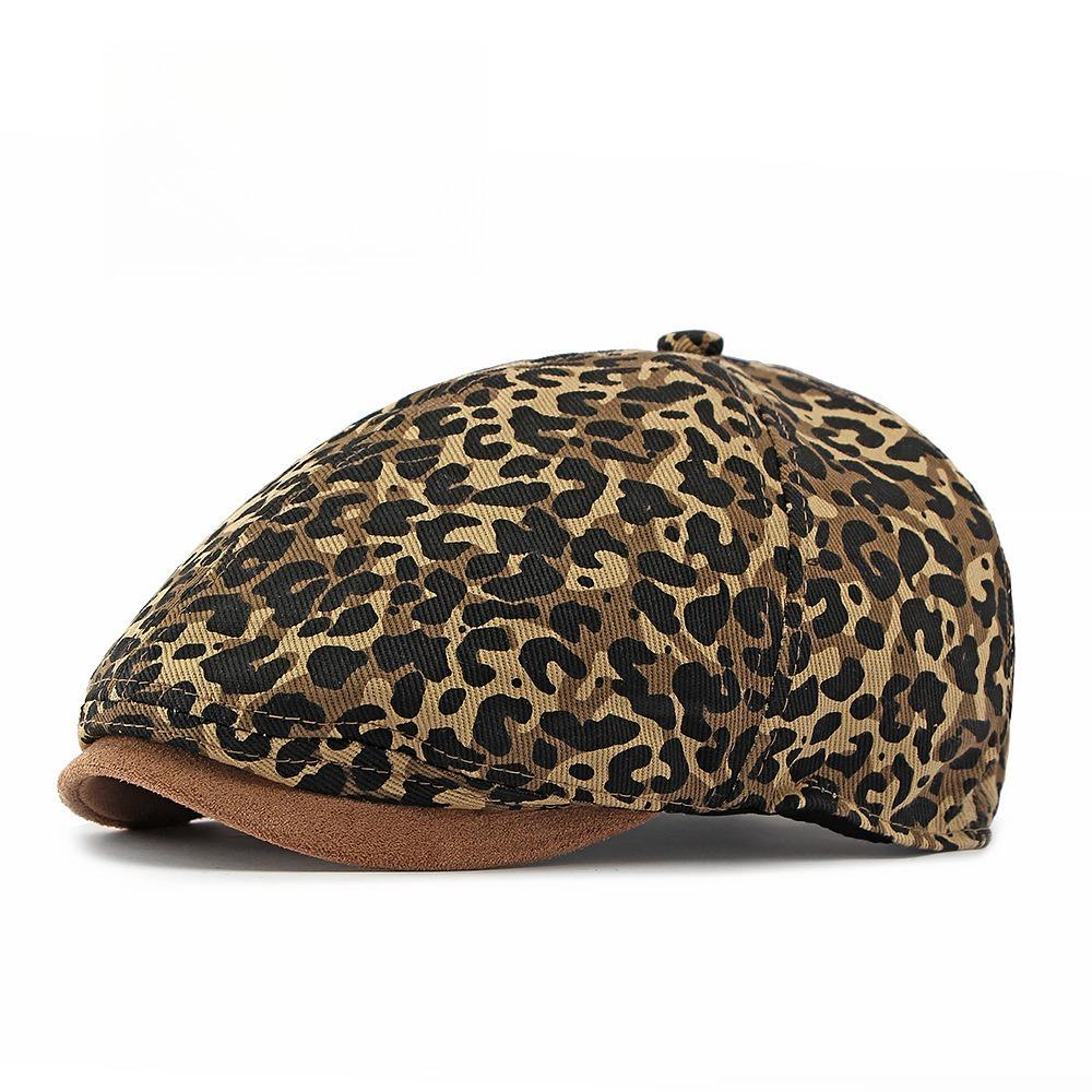 Women’s Leopard Print Six-Panel Flat Cap, Vintage British-Style Duckbill Beret Hat