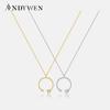 New 925 Sterling Silver Gold Round Diamond Set Pendant Necklace Women Wedding Luxury Fine Jewelry