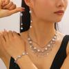 3Pcs/Set Women Jewelry Set Rhinestones Inlaid Imitation Pearls Charm Necklace Drop Earrings Bracelet Set Dating Commuting Jewelry