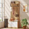 5-in-1 Entryway Coat Rack with Fold-Down Shoe Bench, Shelf and 4 Hooks, 60x30x170cm, Oak