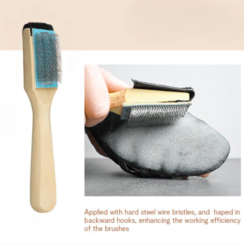 Wooden Handle Suede Shoe Brush with Cover–Stainless Steel Bristles for Cleaning Dance&SoleShoes,Durable&Protective Case Included
