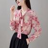 Элегантная рубашка с длинными рукавами и принтом в виде ленты для женщин, универсальная рубашка для весенних поездок на работу