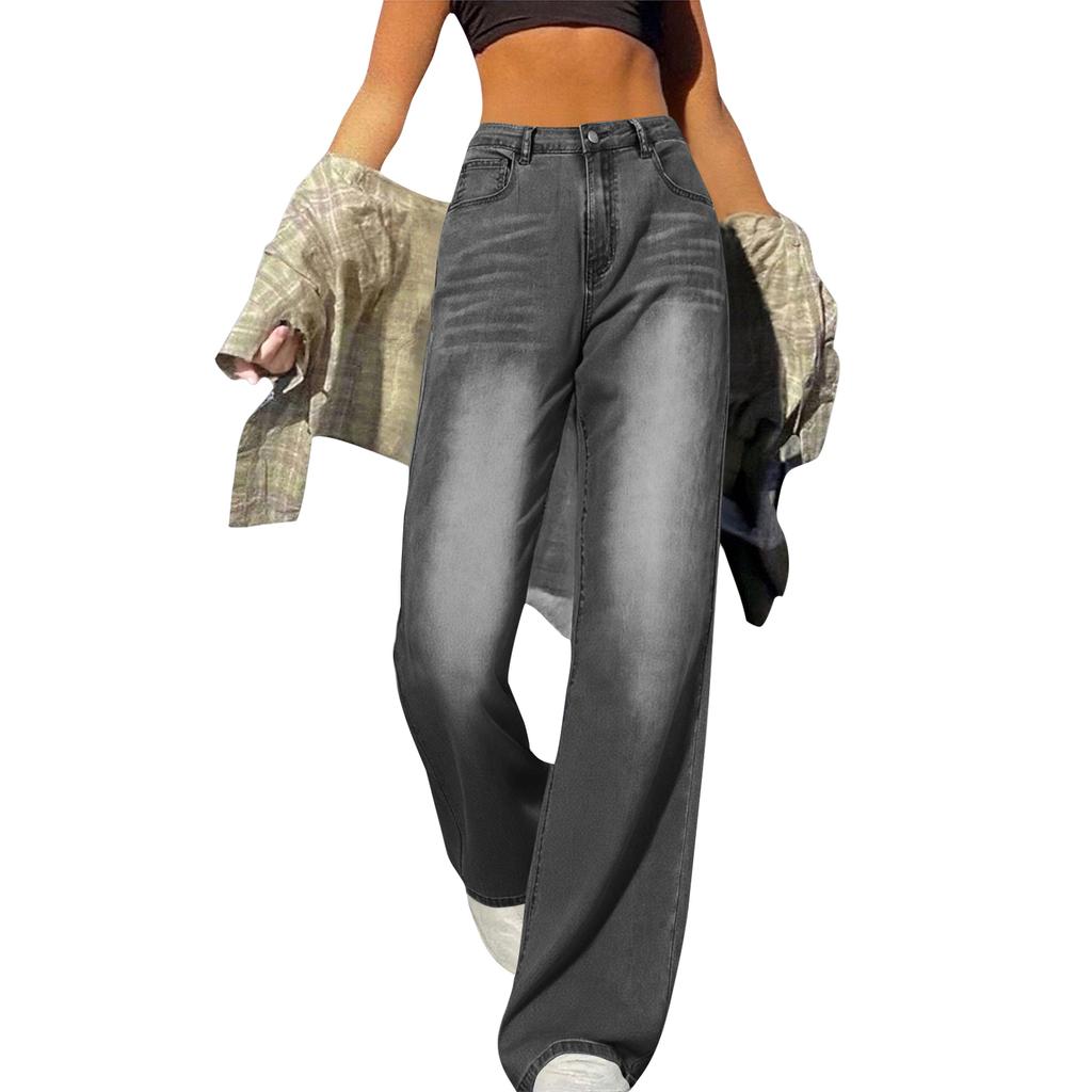Women's Wide Leg Jeans High Waist Straight Stretch Jeans With Pockets