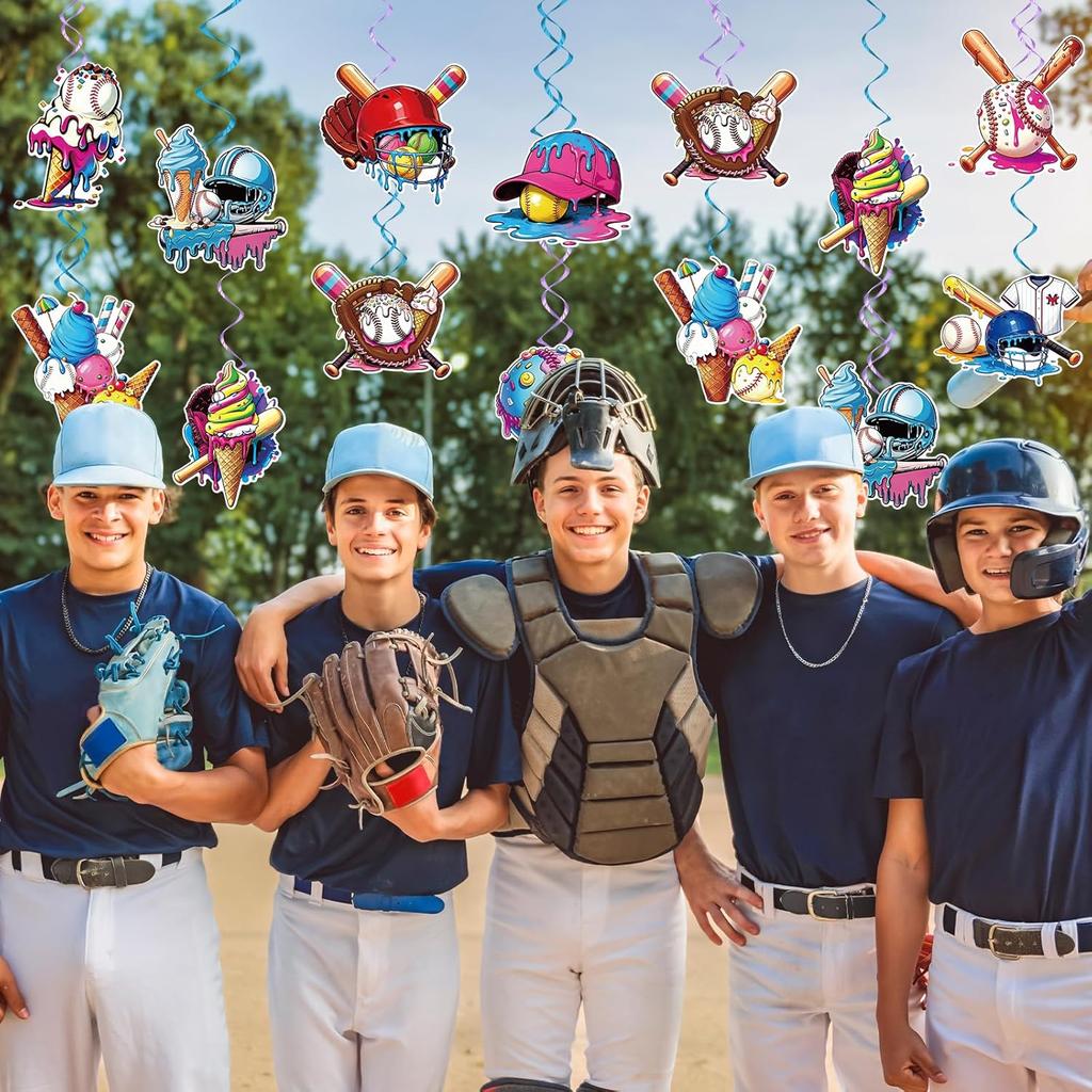60Pcs Ice Cream Drip Baseball Hanging Swirls Sport Themed Birthday Party Decorations Baseball Ice Cream Theme Ceiling Streamers Hanging Decorations