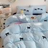 Black Bow Embroidery Duvet Cover 3 Pieces Set Girl Adult Bedroom Pink Decor Quilt Cover Solid Color Bedding with 2 Pillowcases