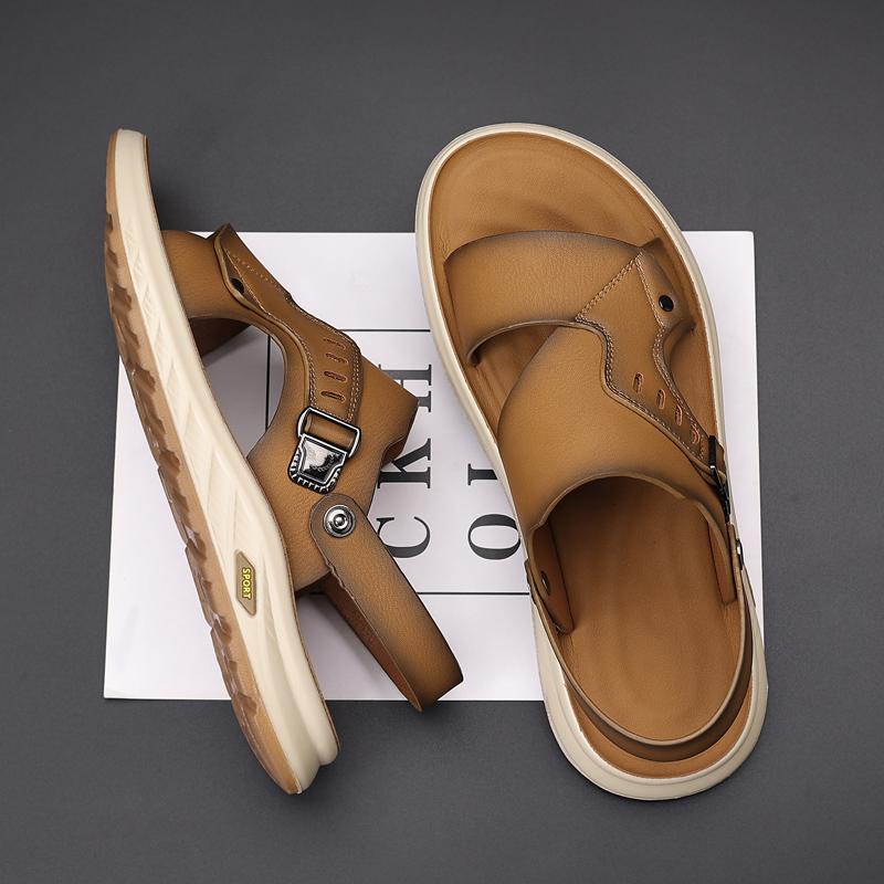 Модные мужские тапочки Летние новые сандалии Легкие взрослые Толстоподошвенные пляжные туфли Нескользящие сандалии с открытым носком для улицы