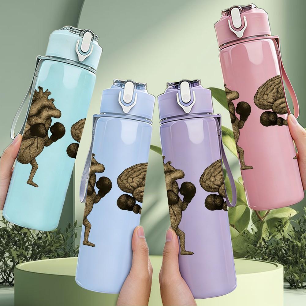 1PC Brain Boxing Challenge Cartoon 750ml Color Plastic Sports Water Bottle Leakproof Flip Straw Lid Suitable for Sports Office Home Use