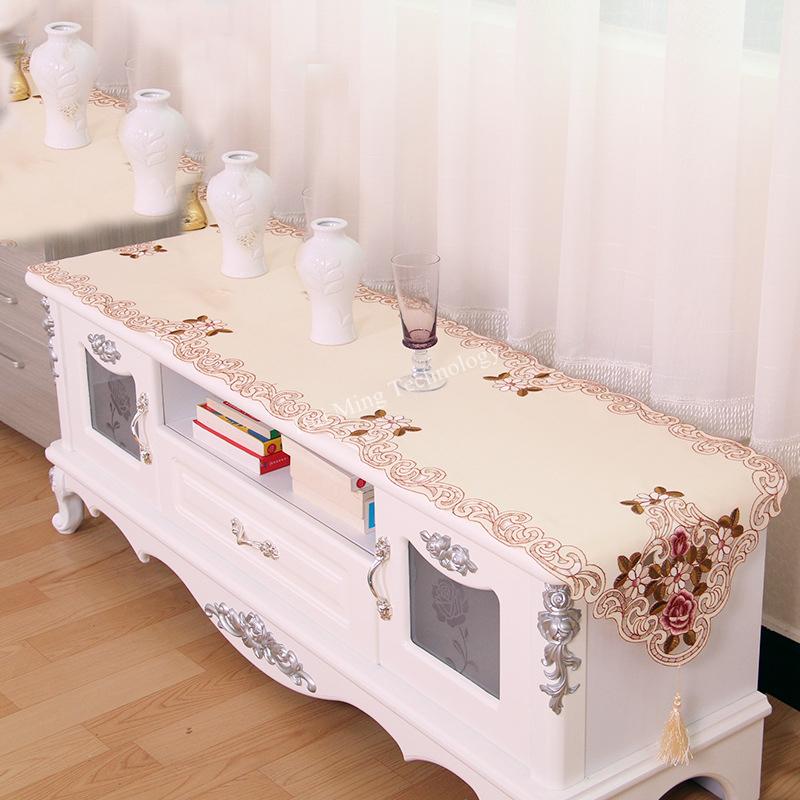 Дорожка для стола Дорожки для стола Европа Вышитый флаг на стол Чехол для стола Подставка для чашки Пион Цветок Баннер Подставка для телевизора Ткань для шкафа Пылезащитный чехол