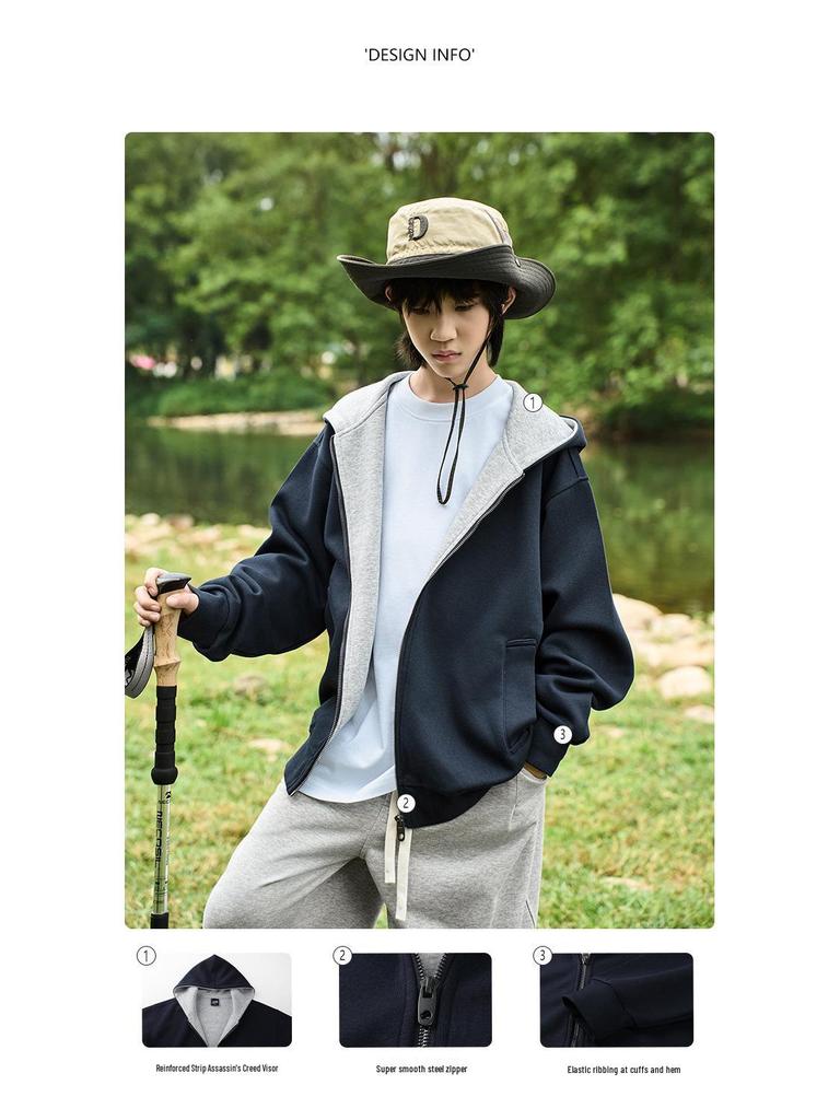 Men's Blue & Gray Zipper Hoodie Cardigan - Medium to Large