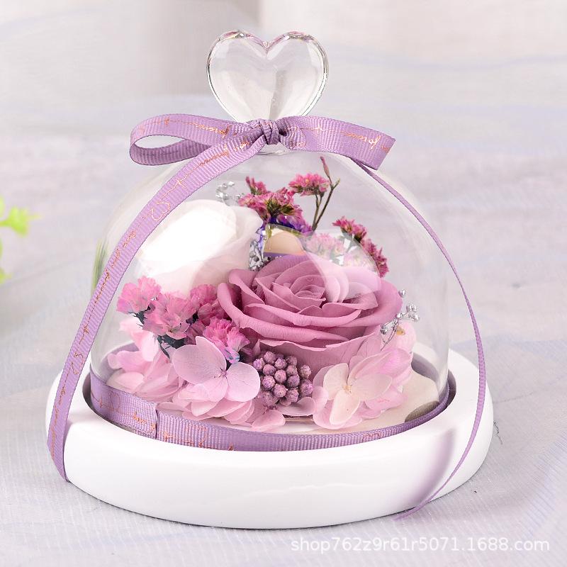 Valentine's Day Gift Eternal Flower Love Glass Cover Rose Flower Gift Dried Flower Protection Flower Bouquet