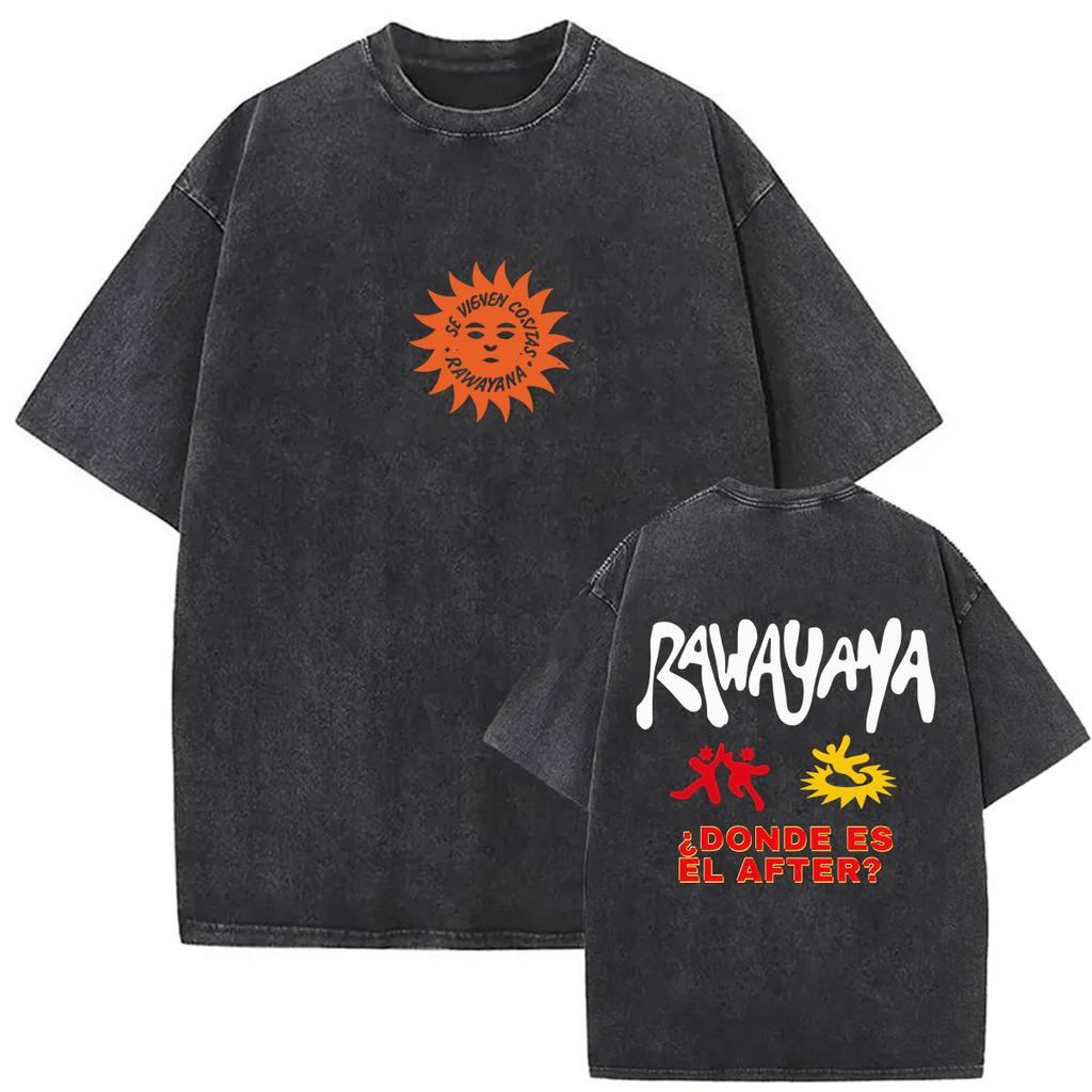 Vintage Washed Rawayana Donde Es El After Album Print TShirt Men Women Hip Hop Pop Music Short Sleeve T Shirt Streetwear