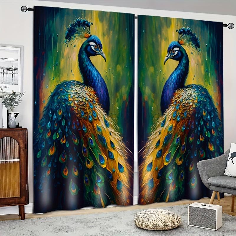 2 шт. Ретро-павлиньи шторы, полузатемняющие декоративные шторы, карманные шторы для двери, гостиной, спальни, офиса, кухни, дома