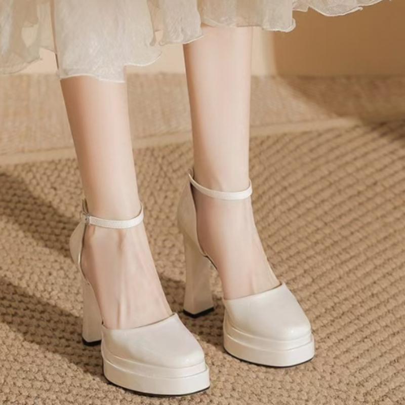 Luxury Round-toe Designer 2026 Pu Fashion Solid Color Women's Sandals Outdoor Buckle Banquet High Heels Women's Sizes 35-42